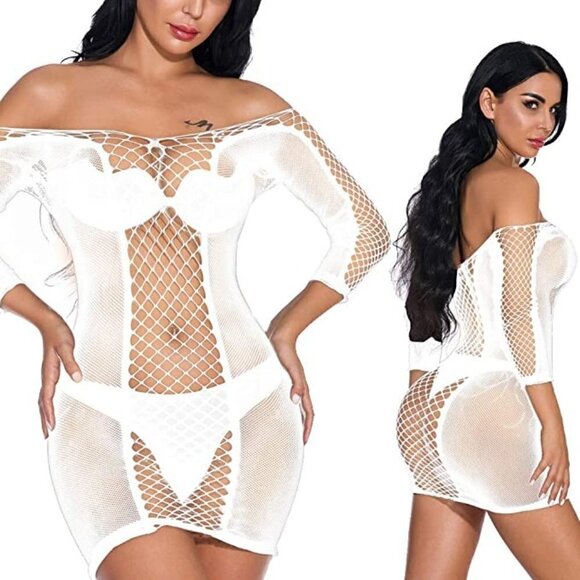 𝅺BUNDLE of Sexy White Fishnet Dress Tops Camisole Babydoll Lingerie Chemise NWT - Picture 2 of 5